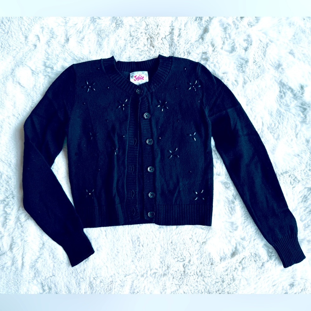 Black Embellished Jeweled Cardigan